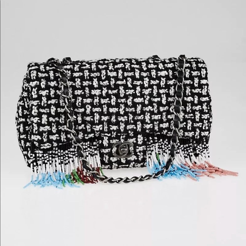 NWT black white chanel tweed medium flap bag $7300